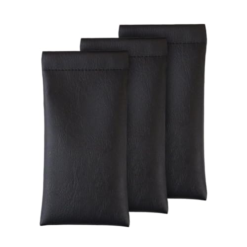 Image of 3 Pack Soft Glasses Case Leather Squeeze Top Sunglasses Pouch Portable Squeeze Eyeglass Cases for Women Men Travel Sunglass Storage Bag Anti-Scratch Eyeglasses Cases (Black)