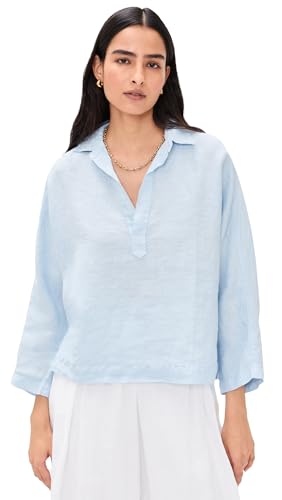Frank & Eileen Womens Popover Collared Shirt, French Blue Linen, L