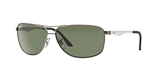 Ray-Ban Mens RB3506 Aviator Sunglasses, Matte Gunmetal/Polarized Green, 64 mm