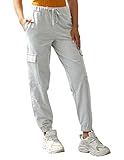 PULI Women's Lounge Sweatpants Cargo Pockets Sporty Gym Athletic Loose Fit Jogger Pants Light Grey L
