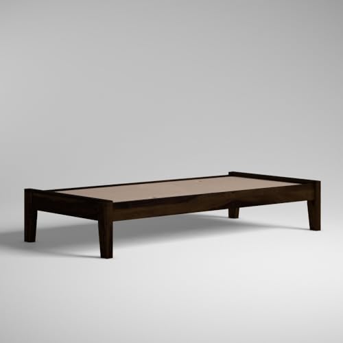 Image of SUNCOM Sheesham Wood Bed Without Storage Solid Wooden Double Size Cot Bed for Bedroom Living Room Home Furniture (Walnut Finish) Size 6.54