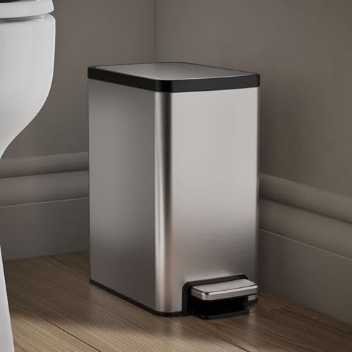 Kohler 31319-ST Bathroom Trash Can, 1.6 Gallon Small Trash Can with Quiet-Close Lid and Hands-Free Foot Pedal, Stainless Steel - Thumbnail 2