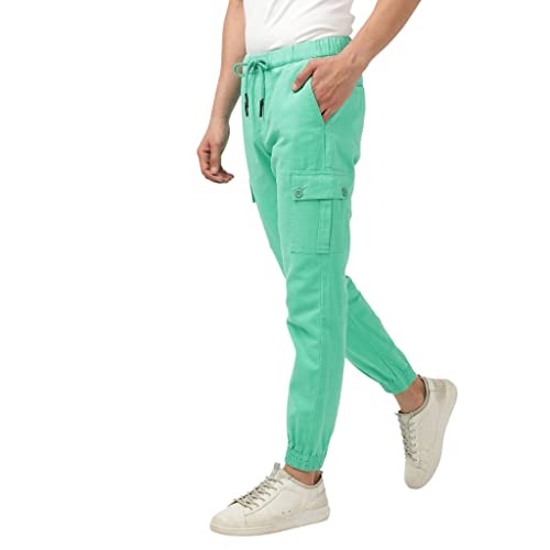 Image of Hardsoda Men Slim Fit Solid Mid Rise Elasticated Cargos