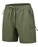 YSENTO Damen Wanderhose Kurz Sommer Leichte Cargohose Sporthose Arbeitshose Schnelltrocknend Atmungsaktiv Outdoor Shorts(Armee Grün,S)