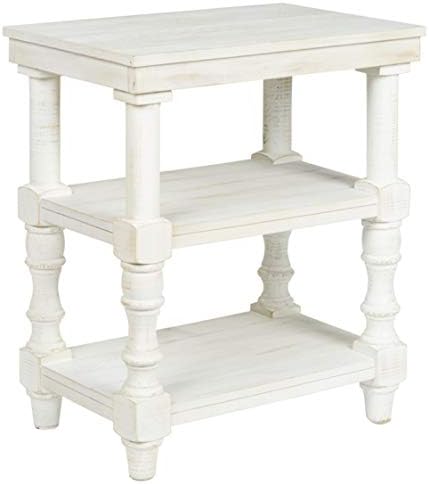 Signature Design by Ashley Dannerville Cottage Wood Accent Table with USB Plug Chargers, 28", White