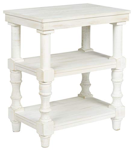 Signature Design By Ashley Dannerville Cottage Wood Accent Table With Usb Plug Chargers, 28", White #TOP2