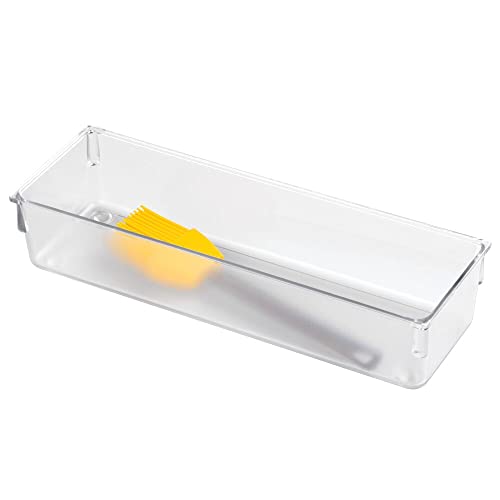 Mdesign Compact Plastic Kitchen Cabinet Drawer Organizer Tray - Storage Bin For Cutlery, Serving Spoons, Cooking Utensils, Gadgets - Bpa Free, Food Safe - 3" Wide, 3 Pack - Clear #TOP5