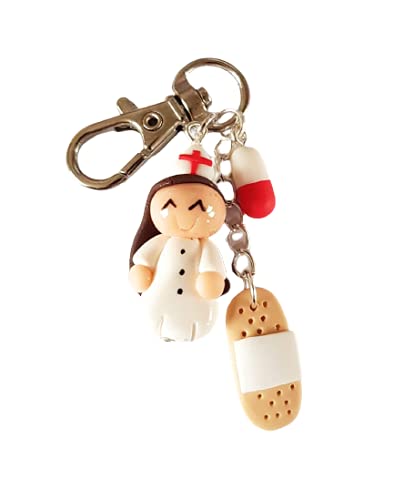 fimo relie infirmiere bijou de sac grigri brune cadeau aide soignante, hopital, merci personnalisable