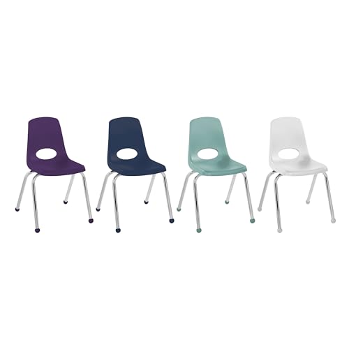 Image of FDP 16 inch School Stack Chair, Stacking Student Seat with Chromed Steel Legs and Ball Glides; For In-Home Learning or Classroom - Contemporary /Purple (4-Pack), 14007-CTPU