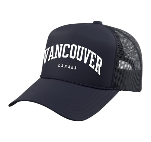 Vancouver Canada - College Style Vacation Souvenir Trucker Hat with Adjustable Mesh Back, Navy Blue