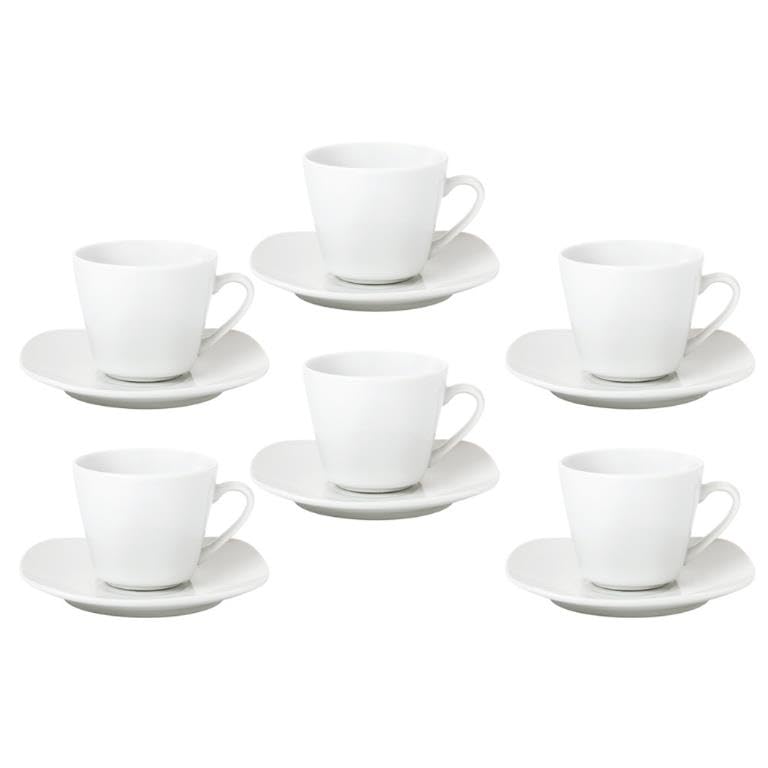  BORELLA SRL Set 6 Tazzine Tazze Caffè Zen in Porcellana con Piattini Bianco