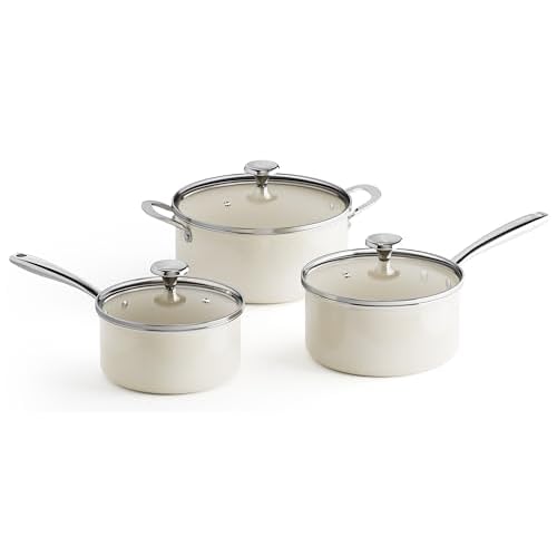 Redchef Cooking Pot Set Induction 5Qt, Saucepan Set 2.5/3.5Qt Nonstick Ceramic Cookware Set, Compatible All Cooktops, Even Heat, Stay-Cool Handles, Oven/Dishwasher Safe, PTFE PFAS Free (Beig