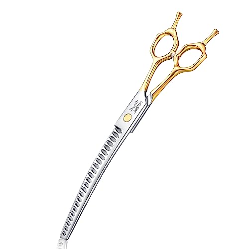 JASON 8 Inch Curved Chunker Scissors for Dog 23 Teeth Professional Downward Curved Chunker Shears Japanese 440C Stainless Steel Dog Grooming Scissor with Symmetrical Handle