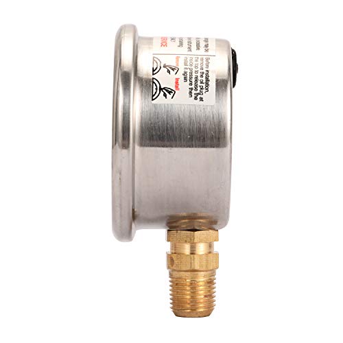 Measureman 1-1/2" Dial Size, Glycerin Filled Fuel Pressure Gauge, 304 Stainless Steel Case, 0-15Psi, +/-3-2-3%, 1/8"Npt Lower Mount #TOP3