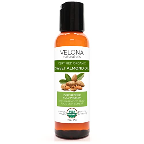 Velona Usda Certified Organic Sweet Almond Oil - 2 Oz | 100% Pure And Natural Carrier Oil | Refined, Cold Pressed | Skin, Hair, Body & Face Moisturizing | Use Today - Enjoy Results #TOP17