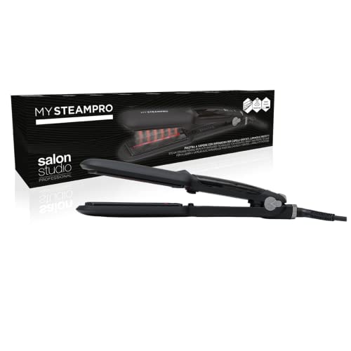 Salon Studio Professional, MySteamPro, Piastra Professionale a Vapore per Capelli, Riscaldamento Rapido, Temperatura Regolabile, Schermo LCD, Funzione Spegnimento Automatico