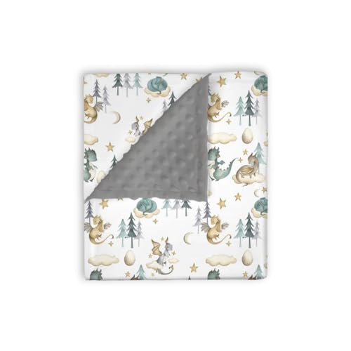 Image of EyMzcod Mink Baby Boys Blanket Watercolor Dragon Tale, Mystery Animal Dragon Egg Star Cloud Soft Double Layer Dotted Backing Receiving Blankets, Newborn Infant Toddler Nursery Crib Bedding 30 x 40