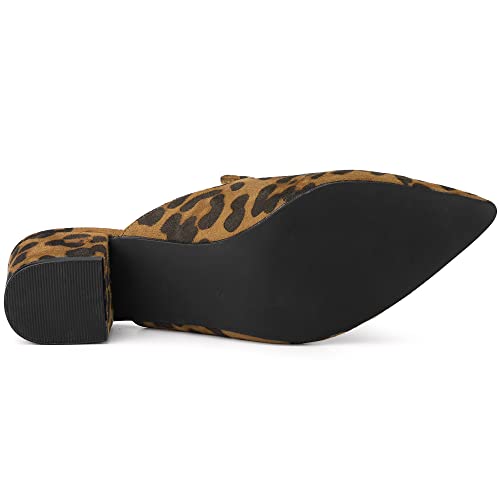 Allegra K Allegra K Women's Slip on Pointed Toe Chunky Heels Leopard Slide Mules 11 M US