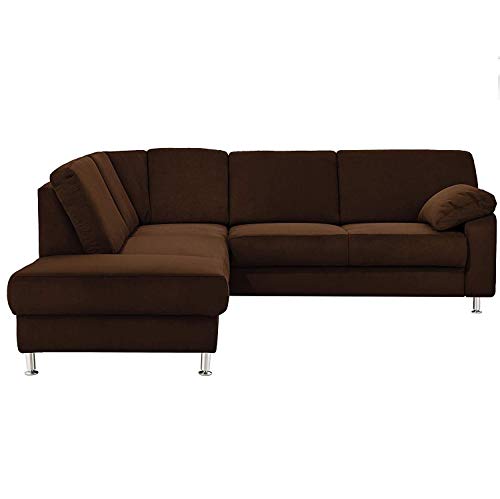 CAVADORE Belfast Canapé d'angle avec ottomane à Gauche et Coin rembourré avec Noyau à Ressort et Coffre de Rangement Marron 243 x 88 x 218 cm