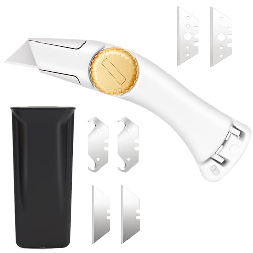 Lizenoz 1-Pack Heavy Duty Roofing Utility Knife - High-Contrast White Industrial Cutter for Shingles Drywall & Carpet - Aluminum Body with Holster & Hook Blades - Navajas para Roofing