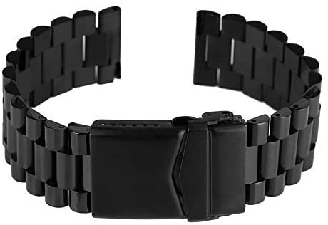 Bracelet de montre 22 mm anti-chute avec fermoir pliant acier argent noir