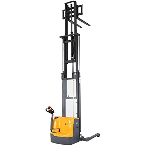 APOLLO Full Electric Pallet Stacker Powered Straddle Forklift with Straddle Legs 3300lbs Capacity 220''Lifting Height with Adjustable Forks Material Lifter