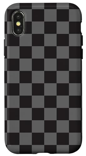iPhone X/XS Dark Gray Black Checkered Checkerboard Pattern Case