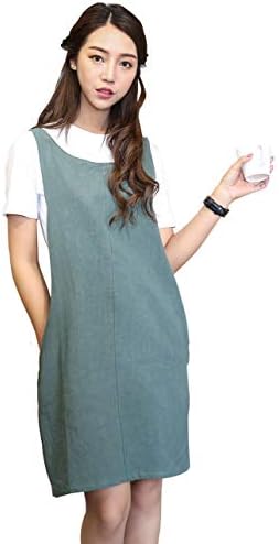 AOBBYBBS Soft Cotton Linen Apron Solid Color Halter Cross Bandage Aprons Japanese Style X Shape Kitchen Cooking Clothes Gift for Women Chef Housewarming (Army Green)