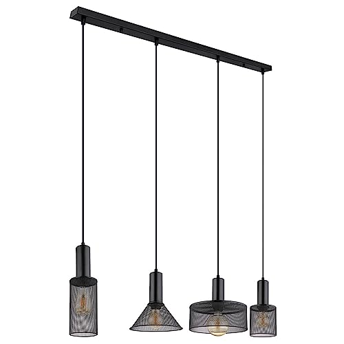 GLOBO Pendellampe 4 flammig Wohnzimmerleuchte Esstischlampe Industriell Hängelampe schwarz, Metall, 4x E27, LxBxH 110x25x150 cm