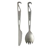 A.S.F. OUTDOOR チタン製カトラリーセット (フック付き先割れスプーン・フック付きナイフ) 収納袋付