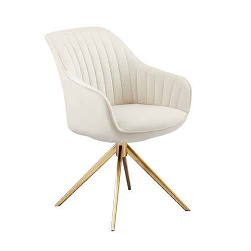 Zouron Silla De Comedor De Terciopelo Con Pies Dorados, Silla De Oficina Giratoria, Silla De Salón Con Reposabrazos Y Asiento Acolchado Grueso, Sillas De Cocina, Beige