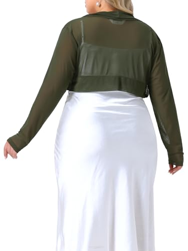 Image of Agnes Orinda Plus Size Mesh Crop Cardigans for Women Long Sleeve Open Front See Through Sheer Bolero Shrug Top