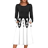 Long Sleeve Dress for Women Loose Flowy Vacation Dress Casual 2025 Fall Outfits Fashion Print Crewneck Midi Dresses