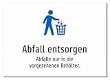 Abfall entsorgen - Abfälle nur in die vorgesehenen Behälter. – Aufkleber A3: 420x297mm – Mit Grafik und Text
