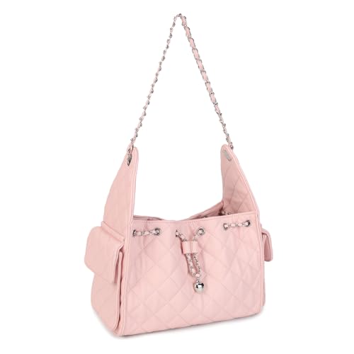Quilted Leather Tote Bag for Women with Chain Strap