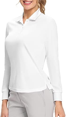 Hiverlay Womens Golf Polo Shirts UPF 50+ Long Sleeve Sun Shirt Quick Dry Sun Protection Lightweight Tennis Tops Casual Athletic Collared Shirts White, XXL