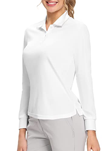 Hiverlay Womens Golf Polo Shirts Upf 50+ Long Sleeve Sun Shirt Quick Dry Sun Protection Lightweight Tennis Tops Casual Athletic Collared Shirts White, Xxl #TOP17