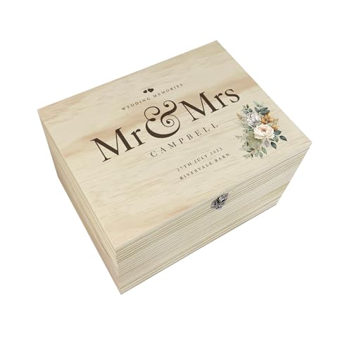 Personalised Wooden Boho Floral Wedding Keepsake Memory Box 