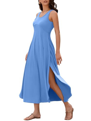 Image of ZAFUL U Neck Backless Split Flowy Maxi Casual Tank Dress