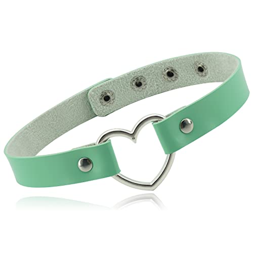 ETHOON Love Heart PU Leather Choker Necklace Goth Collar Chain Choker Necklace for Women Mint Green