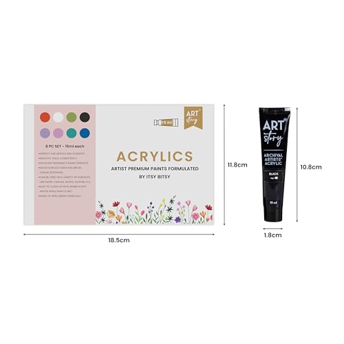 Image of Itsy Bitsy Art Story Artists Acrylic Paint Set - Pastel, 8 Colours X 15ml each| for Paper, Canvas, MDF, Wall, Glass, Plastic, Metal, Terracotta | Premium Multi Surface paint for DIY Art & Craft | For Beginners, Students, Adults
