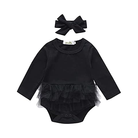 Baby Girl Clothes Suit Toddler Tulle Tutu Romper Bodysuit Clothes Headband Outfits Set Summer Soft and Comfortable 2 Pieces Clothing Sets for Girls 6-9 Months Black Cover