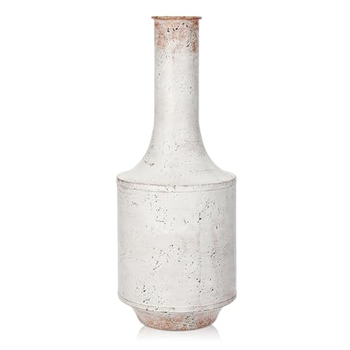 Briful Jarrón de metal blanco vintage de 15 pulgadas de alto para flores, jarrones de metal galvanizado de estilo rústico de granja, jarrones altos decorativos encalados para decoración de centro de