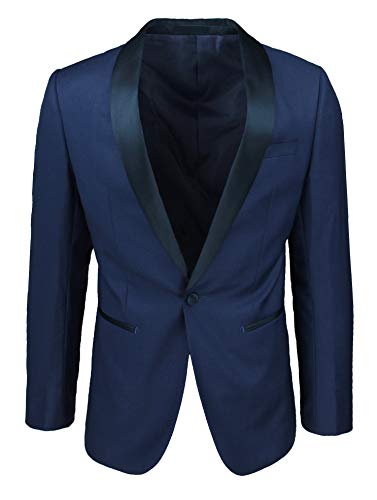 Evoga Blouson Homme Sartoriale Bleu Col Satin Slim Fit Blazer Élégant - Bleu - Small Cover
