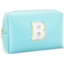URSKYTOUS Gifts for Girls Initial Makeup Bag Personalized Cosmetic Bag with Zipper Cute Travel Toiletry Bag Waterproof PU Preppy Makeup Pouch Birthday Gift for Teen Girls WomenBlue B