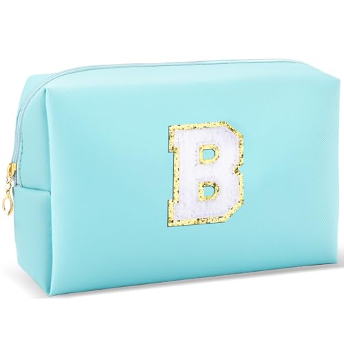 URSKYTOUS Gifts for Girls Initial Makeup Bag Personalized Cosmetic Bag with Zipper Cute Travel Toiletry Bag Waterproof PU Preppy Makeup Pouch Birthday Gift for Teen Girls Women(Blue B)