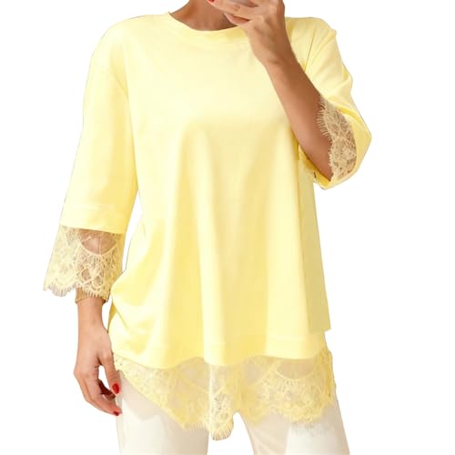 T-shirt d'été à manches 3/4 femme vêtement mode dentelle patchwork légère