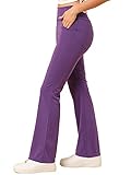 Allegra K Damen High Waist Bootcut Taschen Yogahose Hose Lila L