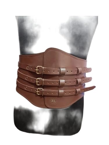 Medieval Leather Waist Armor Belt, Triple Buckle Design, Brown Gladiator Kidney Belt, Roman Warrior Costume Accessory4