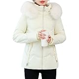 Abrigos de invierno para mujer, chaqueta acolchada cálida y gruesa, cortavientos, con capucha de piel extraíble, color beige, talla grande